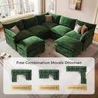 KKL 120" Modular Sectional Sofa, Large V Shape 7 Seater Convertible J/L/U-Shaped Modern Sectional Couch with Ottoman, Chenille Sectional Couches for Living Room, Apartment, Green