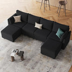 114.17" Modular Sectional Sofa, 6 Seat Sectional Couches with Storage, Memory Foam, Convertible Modular Couch for Living Room, U Shaped Comfy Modular Sofa with Chaise, Black
