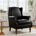 Accent Chair, Upholstered High Back Armchair with Nailhead Trim & Wood Legs, Comfy Wingback Reading Single Sofa Chair for Small Spaces, Living Room, Bedroom (Leather Black, Set of 1)