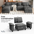 PHI VILLA Cloud Modular Couch Sets, 157.5" Large Sectional Sofa with U-Shaped Chaise, 6-Seater Couches with Movable Ottomans for Living Room, Corduroy Fabric, Grey