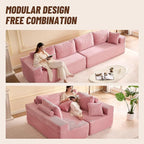 138" Modular Sofa Memory Foam Sectional Couches for Living Room, Sleeper Sofa Bed, Corduroy, Pink
