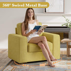 Swivel Accent Sofa Chair Set of 4, Modern Comfy Oversized Upholstered Cushion Back Armchair in Linen 1pcs for Living Room, Bedroom, Reading Room(Yellow)