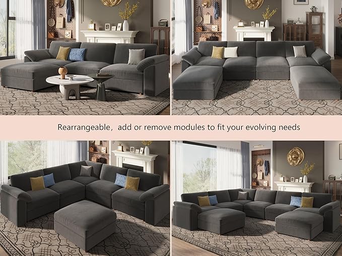 EASE MOOSE Oversized Modular Sectional Sofa with Ottoman, Modern Wide Deep Modular Couch, U Shaped Couch for Big Spaces Living Room,Dark Grey