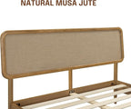 NTC Lupin Wooden Bed Frame with Headboard, Solid Oak and Rubber Wood Foundation with Silent Slats and Wood Central Supports, 1000 Lb Capacity, Queen - Teak Look