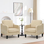 Accent Chairs Set of 2, Upholstered Living Room Chairs with Side Pocket, Mid Century Modern Reading Chair for Bedroom, Comfy Armchair Single Sofa Side Chair for Office, Small Room, Light Brown