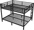 Bellemave Queen Over Queen Bunk Bed for Adults, Queen Size Bunk Beds Frame with 2 Side Ladder and Full Length Guardrail, Easy Assemble Bunkbeds, Noise Reduced, Mattress Not Included, Black