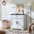 White Farmhouse Storage Cabinet with 2 Doors and 1 Drawer, Adjustable Shelf, Freestanding Kitchen Pantry Cabinet, Modern Buffet Sideboard Coffee Bar Cabinet Living Room Bathroom Dining Room