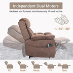 Big Man Power Lay Flat Lift Chair Oversized Recliner Dual Motor Heat Vibration for Elderly, Overstuffed Electric Extra Wide Recliners with Flip Arm Storage Cup Holders,USB Type C Charging