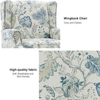 Accent Chair, Upholstered High Back Floral Armchair with Nailhead Trim & Wood Legs, Comfy Wingback Reading Single Sofa Chair for Small Spaces, Living Room, Bedroom ( Plants Blue Floral, Set of 1)
