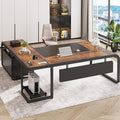 SEDETA 63 Inch Executive Desk, Large Office Desk with File Drawer, L Shaped Desk with Drawers, Computer Desk with Mobile CPU Stand, Storage Shelves, Power Outlets for Home Office, Rustic Brown