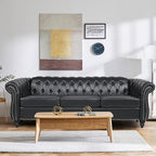 Faux Leather Sofa and Loveseat set, Mid Century Modern Upholstered Couch with Cushions, 2-Piece Home Sofa Living Room Furniture Sets, Comfy Tufted Chesterfield Couches for Bedroom, Office (Black)