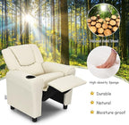 Costzon Kids Recliner Chair with Cup Holder, Toddler Furniture Children Armrest Sofa w/Headrest & Footrest for Girls Boys Baby Bedroom, Kids Room, PU Leather Kids Recliner Couch (Beige)