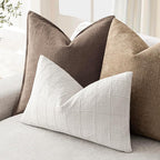 Foindtower Set of 2 Decorative Linen Check Throw Pillow Covers Neutral Farmhouse Lumbar Cushion Covers Modern Boho Home Decor for Sofa Chair Couch Bedroom Living Room,12×20 Inch,Cream White