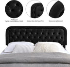 Tufted Upholstered Headboard,Button Solid Wood HeadBoards with Adjustable Height,Modern Performance Velvet Bed Head Boards,Easy Install&Nailhead (Black, Queen)