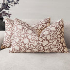 Foindtower Set of 2 Decorative Neutral Floral Throw Pillow Covers Accent Farmhouse Cushion Covers Boho Lumbar Pillowcase for Couch Sofa Bedroom Living Room Home Decor,12×20 Inch,Wine Red