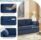 79" L Shaped Couch with Storage Ottoman, 3 Seater Corduroy Sofa with 2 Pillows and Storage Pockets, Small Modern Couches for Living Room, Apartment, Small Spaces, Home Office, Navy Blue