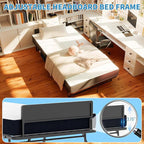 Folding Bed with Mattress for Adults, 75" x 31" Foldable Bed with Headboard and Side Pocket, Twin Size Metal Bed Frame with Wheels, Portable Rollaway Bed for Guest, Travel