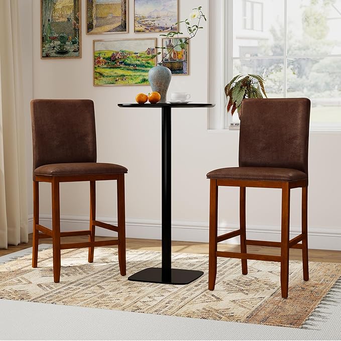 COSTWAY Counter Barstools Set of 2, 26 Inch Counter Height Stools with Upholstered Seat & Backrest, Armless High-Top Chairs with Rubberwood Legs for Kitchen Island, Dining Room, Pub