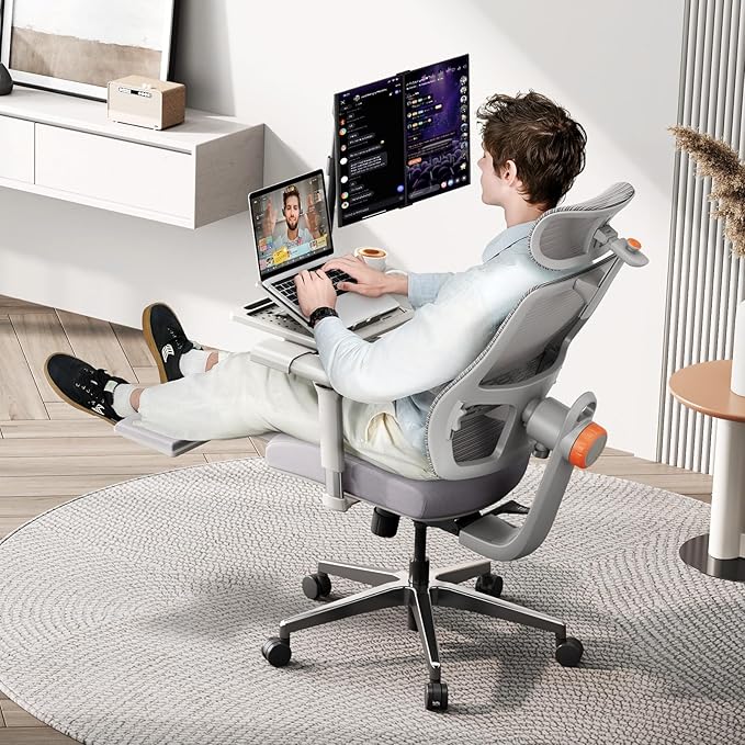 Newtral Best Ergonomic Office Chair with Adaptive Lumbar Support, Laptop Tray, Home Office Desk Chair with 4D Armrest & 5D Headrest, High Back Swivel Desk Computer Chair with Footrest