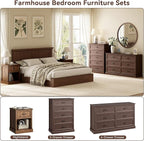 CARPETNAL Farmhouse Dresser and Nightstand Sets for Bedroom, 4 Pcs Bedroom Set, 5 Drawer & 6 Drawer Dresser and Nightstand Set of 2, Wood Chest of Drawers for Living Room, Entryway, Brown