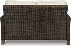 Signature Design by Ashley Paradise Trail Outdoor Loveseat with All Weather Cushions, Nuvella Weather Resistant Fabric, Medium Brown