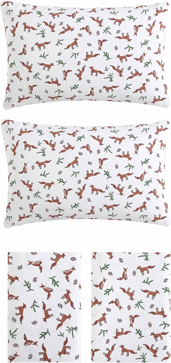 Eddie Bauer- Full Sheet Set, Cotton Flannel Bedding Set, Brushed for Extra Softness, Cozy Home Décor (Fox Trail Orange, Full)