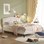 VECELO Queen Size Bed Frame Upholstered Platform Beds with Height-Adjustable Teddy Fabric Headboard, Strong Wood Slats 7.9'' Under Bed Storage Space Noise-Free No Box Spring Needed, Cream