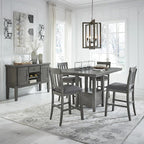 Signature Design by Ashley Hallanden Modern Farmhouse Counter Upholstered Barstool, Set of 2, Comb-back Design, Solid Wood, 25.75" , Dark Gray