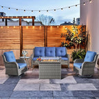 HUMMUH Patio Furniture Set with Fire Pit Table 5-Piece Wicker Outdoor Swivel Rocker Patio Chairs High Back Outdoor Couch Conversation Set for Porch, Backyard, Deck