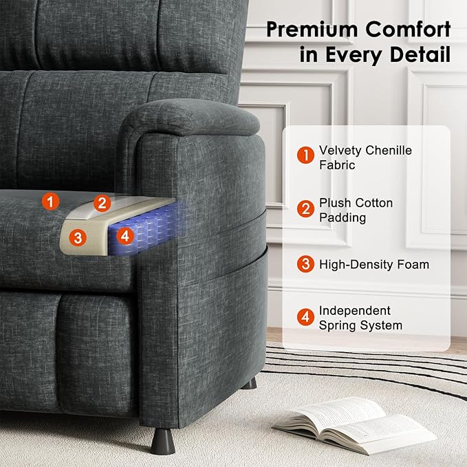 Amada Small Power Recliner Chair for Adults, Chenille Electric Reclining Chair for Small Spaces with Remote & Side Pockets, Thick Seat Cushion for Home Theater, RV, Living Room & Bedroom (Dark Grey)