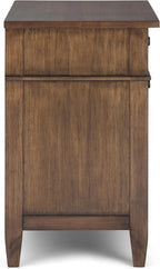 SIMPLIHOME Carlton Bedside Table - 24 inch Wide Solid Wood Nightstand Table in Rustic Natural Aged Brown, Transitional Bedroom Side or End Table with 2 Drawers, Open Storage Shelf and Bronze Hardware