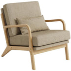 Claiks Mid-Century Modern Accent Chair, Living Room Armchair with Solid Wood Frame & Lumbar Pillow, Comfy Upholstered Lounge Chair for Bedroom, Office, Corduroy, Khaki