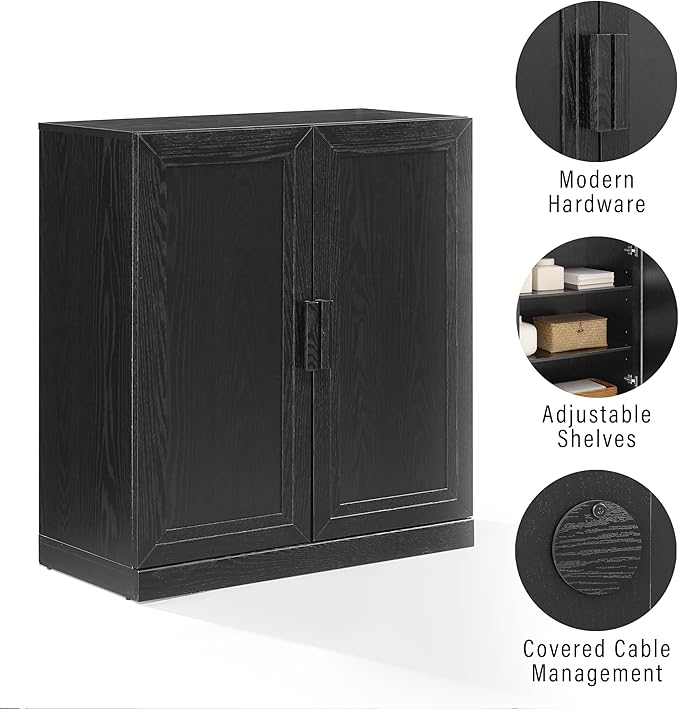 Crosley Furniture Essen Stackable Kitchen Pantry Storage Cabinet with Doors and Shelves, Accents Cabinets, Black
