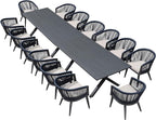 PURPLE LEAF Outdoor Dining Set for 14 All-Weather 16 Pieces Patio Aluminium Dining Table and Rope Weave Chairs Included Cushions for Backyard Deck Indoor Decor Patio Furniture Set Gray and Navy