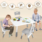 Adjustable Kids Table Chairs Set – Graffiti Desktop, Multi-Activity Height-Adjustable Toddler Study Desk for Ages 3-8 – Ideal for Home, Classroom, Daycare (B-Gray, 4 Chairs-31.5" L x 23.6" W)