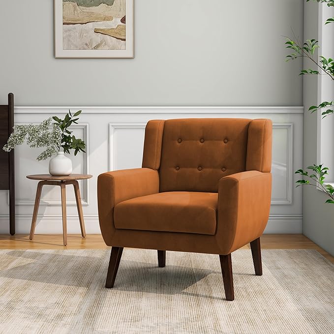 Accent Chair, Modern Velvet Arm Chair for Living Room, Bedroom, Comfy High-Resilient Sponge Reading Chair for Small Spaces （Velvet Orange, Set of 2
