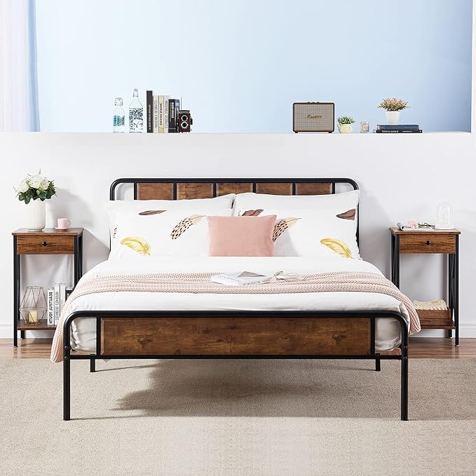 VECELO Modern Versatile Nightstands X-Design Side End Table with Storage Basket Night Stand Storage Shelf for Living Room Bedroom