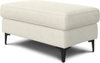 SIMPLIHOME Ava Ottoman in 100% Recycled Polyester Tightly Woven Performance Fabric, Cream, 36-inch Wide, Mid-Century Modern Style Multipurpose Table or Footrest Ottoman, Assembled,for Living Room