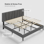 King Size Bed Frame with Fabric Upholstered Headboard, Platform Bed with Wooden Slats Support, Fully Mattress Foundation, Box Spring Optional, Easy Assembly