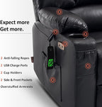 MCombo Oversized Dual Motor Power Lift Recliner Chair Sofa with Massage and Heat for Big Elderly People, Infinite Position, USB Ports, Faux Leather R7677 (Black, Medium-Oversize)