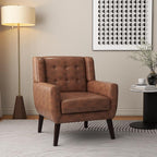 Accent Chair, Mid-Century Modern PU Leather Chairs with Arms for Living Room, Comfy Upholstered Club Single Sofa Armchair for Bedroom Waiting Room with Solid Wood Frame-Leather Coffee, Set of 1