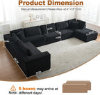 Modular Sectional Cloud Couch for Living Room,Modern Boneless Couche Set with Plush Corduroy,Comfy Floor Sofa with Memory Foam,Stupendous U Shaped Sofa with Chaise,No Assembly Required,Black