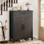 Tribesigns Shoe Cabinet, 5-Tier Shoe Storage Cabinet with Louvered Doors and Drawer, Freestanding Wooden Shoe Rack Organizer with Adjustable Shelves for Entryway, Hallway, Closet, Black