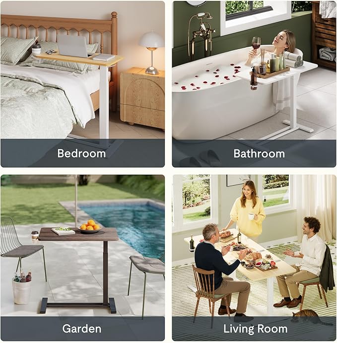 FLEXISPOT Adjustable C Table with Wheels, Mobile Snack Side End Table Sofa Couch Bedside Table Laptop Rolling Cart TV Tray Night Stand for Small Space Side Table(31.5" W x 17.7" D,Rustic Brown)