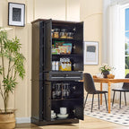 71" Black Tall Pantry Cabinet with Drawer and Adjustable Shelves, Modern Storage Cabinet with Doors, Kitchen Buffet Cabinet, Food Pantry Storage Cabinet, Coffee Bar, Living Room and Dining Room