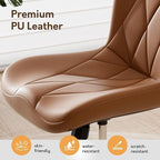 Brown Leather Armless Desk Chair, Soft Ergonomic Cushion, Height Adjustable, Rocking, Home Office