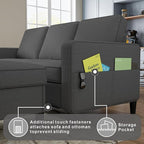 Sectional Sofa and Couches for Living Room, 78'' Dark Grey 3 Seat L-Shaped Couch with Movable Ottoman, Comfy Linen Convertible Sectionals Sofas with Chaise for Apartment, Office, Small Space