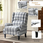 HULALA HOME Upholstered Wingback Recliner Chair Set of 2, Small Adjustable Footrest Push Back Single Reclining Sofa, Mid Century Modern Lounge Armchair for Living Room, Bedroom, Reading/Plaid Black