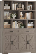 HOSTACK 71" Tall Bookcase with Drawers and Doors, 47" Wide Book Shelf and Bookcase with Storage, 6 Tier Large Book Storage Cabinet with 14" Deep Display Shelves for Living Room, Home Office, Ash Grey