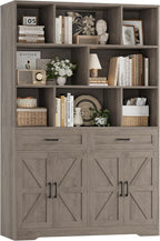HOSTACK 71" Tall Bookcase with Drawers and Doors, 47" Wide Book Shelf and Bookcase with Storage, 6 Tier Large Book Storage Cabinet with 14" Deep Display Shelves for Living Room, Home Office, Ash Grey